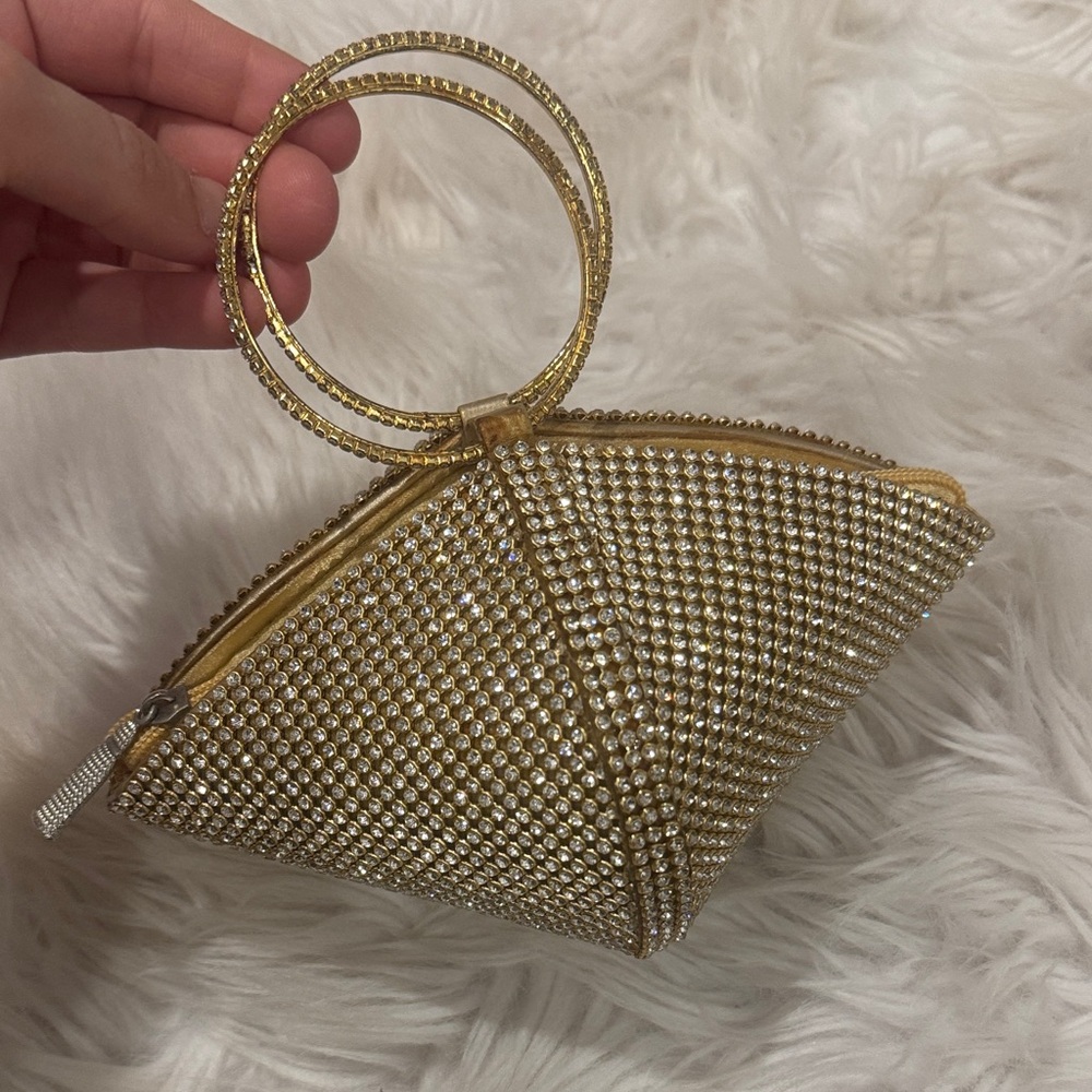 Gold Crystal Wristlet Clutch Bag